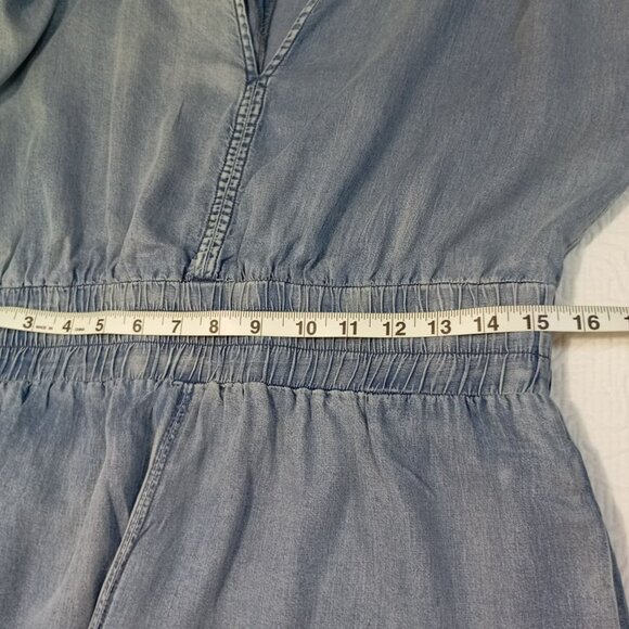 Mustard Seed Romper Short Womens Denim-Look Elastic Waist V-Neck Pockets Size M - Picture 9 of 11